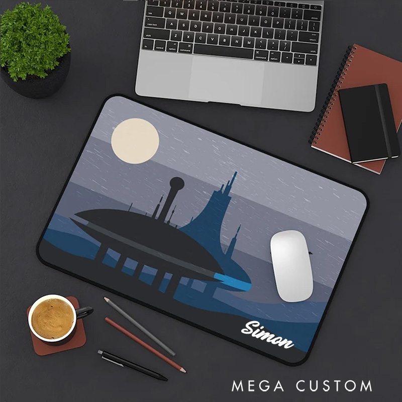 Personalized Futuristic Nightscape Mousepads Custom Minimalist Work or Gaming Desk Mat Gift for Sci-Fi Geek Nerd Lover