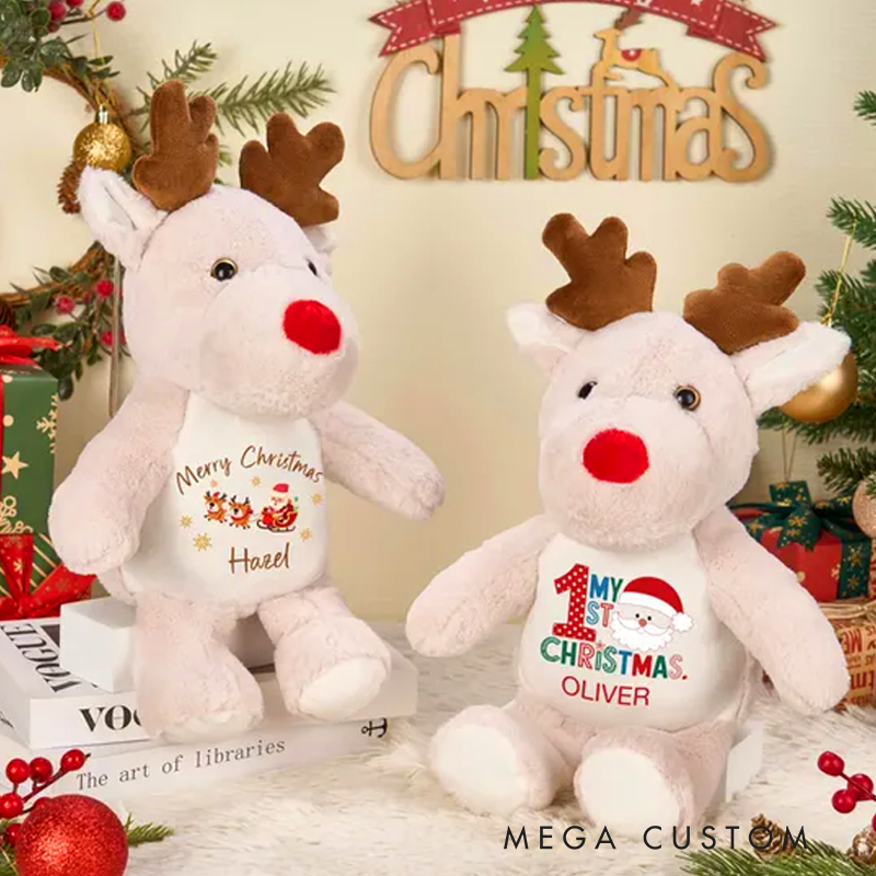 Personalized Reindeer Teddy with Name Stuffed Teddy for Christmas Christmas Plush Toy Baby First Christmas Christmas Gift for Girl and Boy