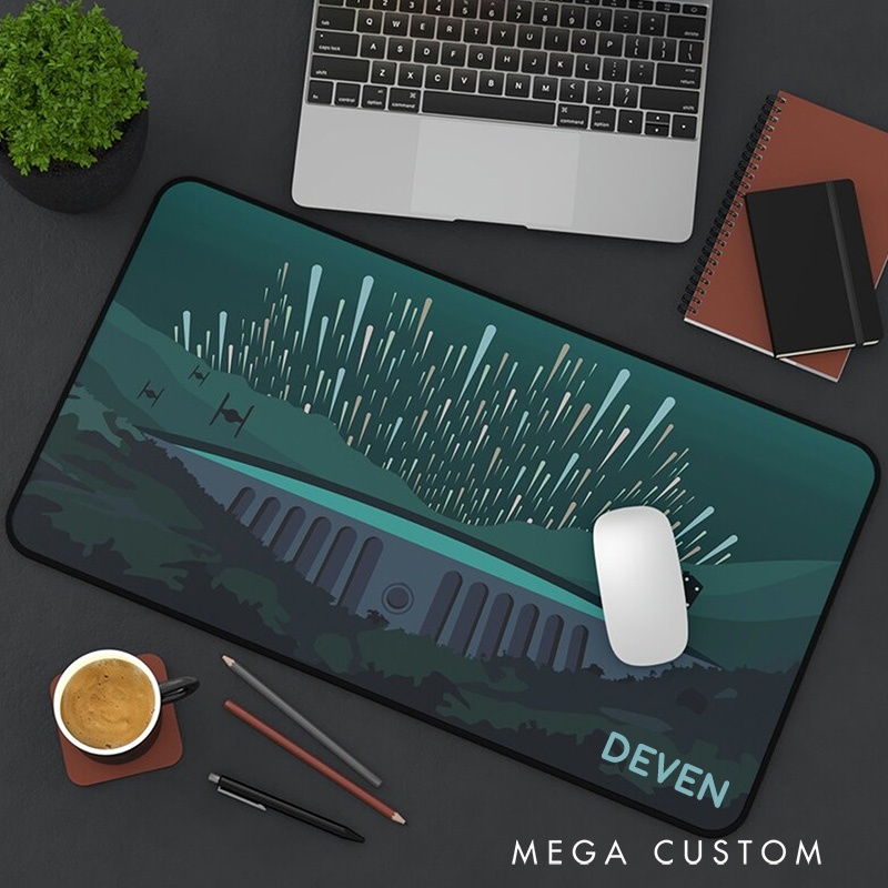 Personalized Futuristic Nightscape Desk Mat Custom Work or Gaming Mousepads Gift for Sci-Fi Geek Nerd Lover