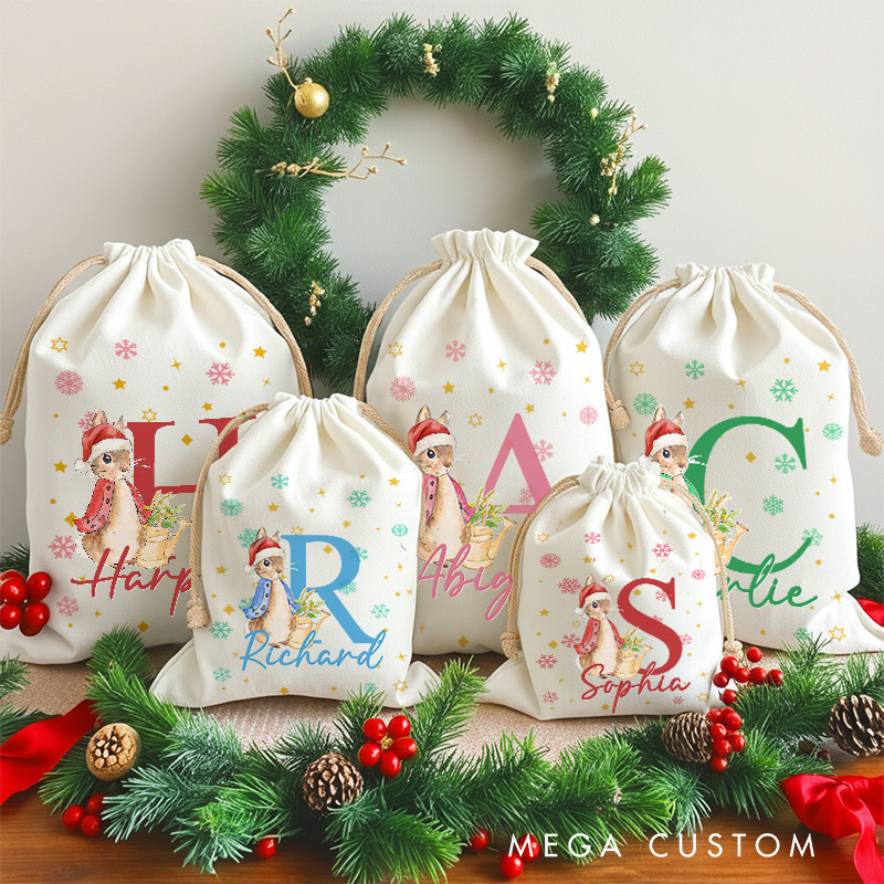 Personalized Cartoon Bunny Monogram Christmas Sack for Anime Lovers Santa Sack Christmas Gift Bag for Kids