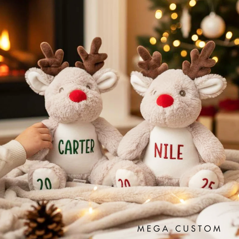 Personalised Reindeer Christmas Soft Toy Year 2025 Xmas Eve Box Gift Cute Plush Custom Text Child First Christmas Present 