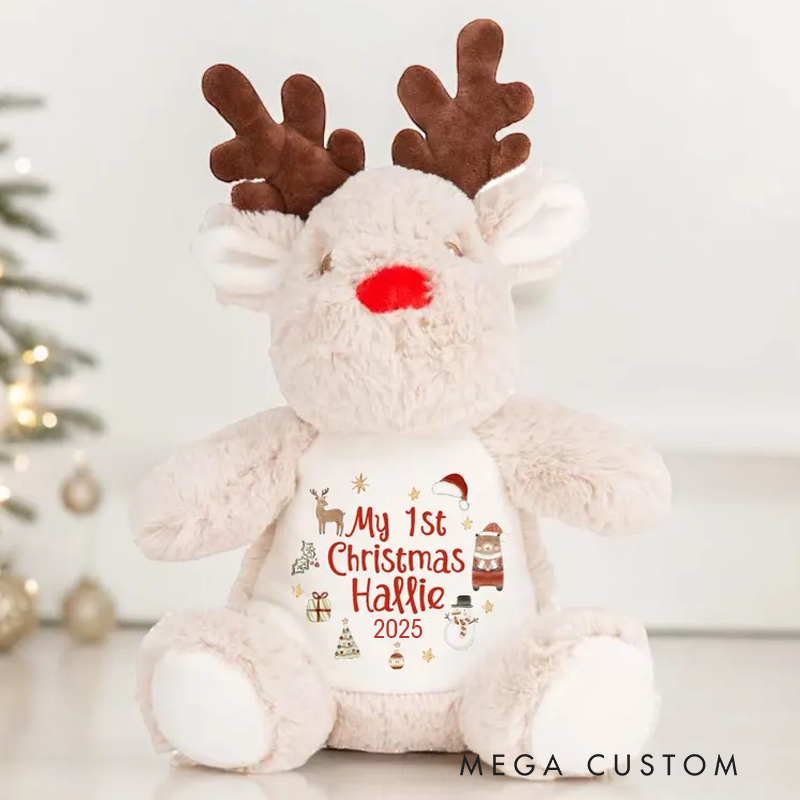 Personalised Small Rudolf Reindeer Christmas Teddy Bear Plushie Baby's First 1st Xmas Children's Kids Name Gift Present Keepsake