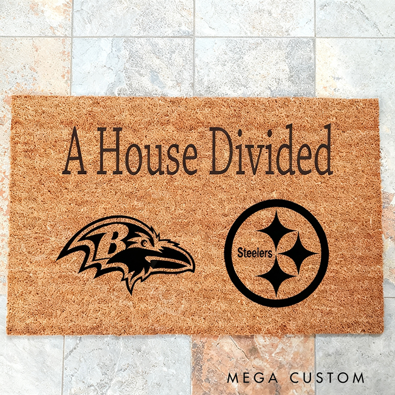 Personalized "A House Divided" Doormat with Custom Team Logos 