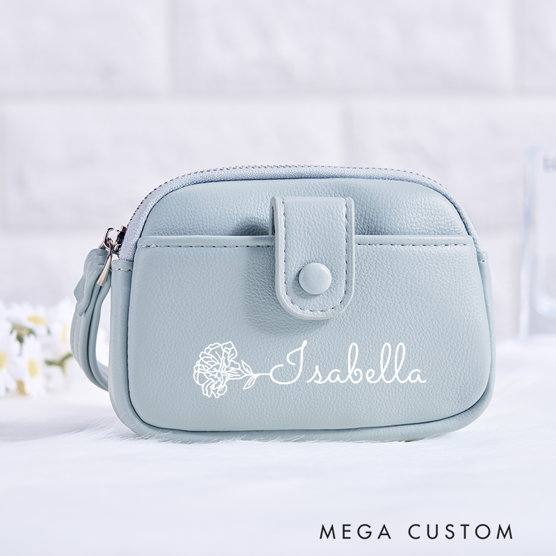 Personalized Leather Wristlet Wallet Birth Flower Wallet for her Leather Wallet With Zipper Purse Wallet Cute wallet Unique Gift for Her Birthday Gifts