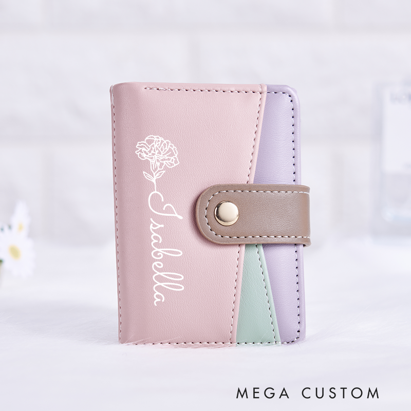 Personalized Leather Wallet for Girl Birth Flower Wallet for Her Trifold Wallet Zipper Wallet Purse Wallet Cute wallet Unique Gift for Her Birthday Gifts
