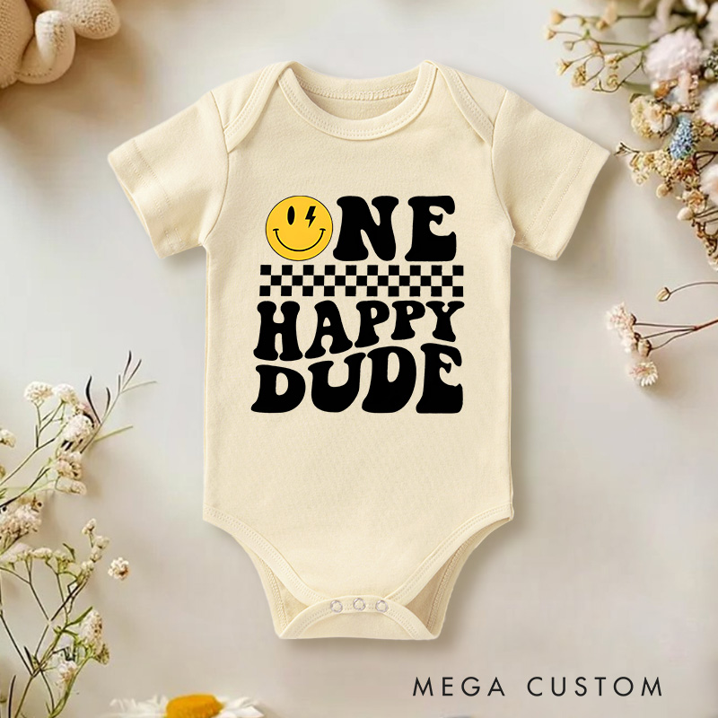 Personalized One Happy Dude First Birthday Baby Onesie Funny Gift for Baby