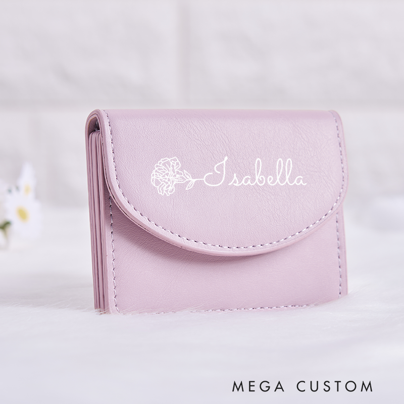Personalized Leather Wallet for Girl Birth Flower Wallet for Her Purse Wallet Cute wallet Unique Gift for Her Birthday Gifts
