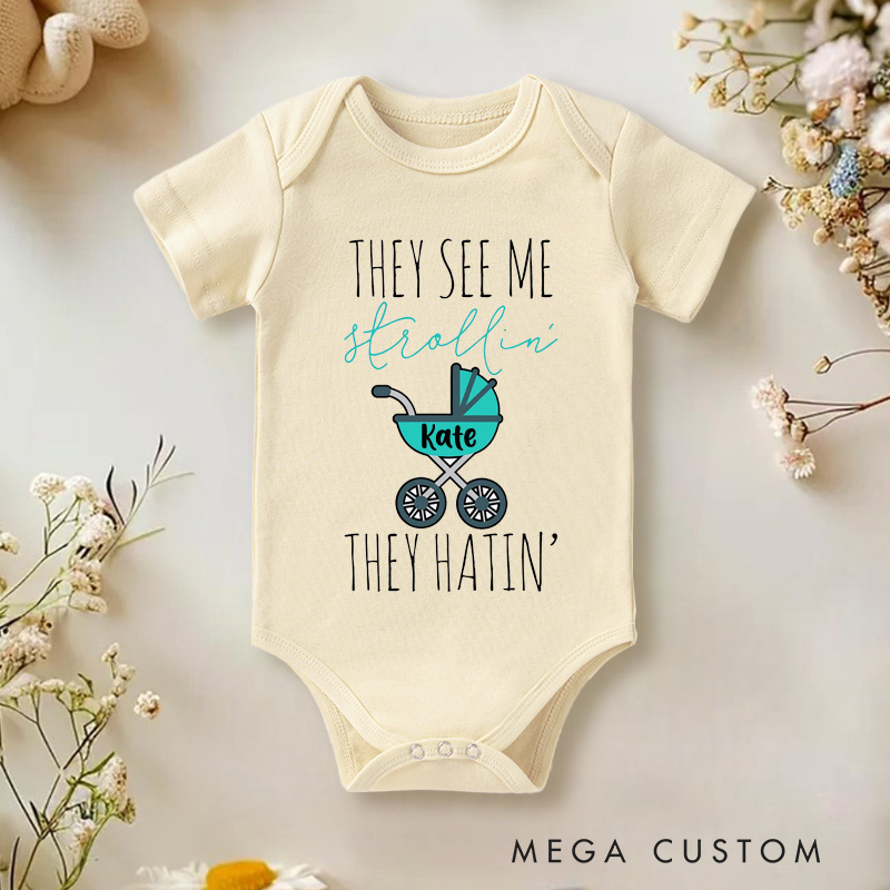 Personalized They see me strollin They Hatin Baby Onesie Baby Shower Gift
