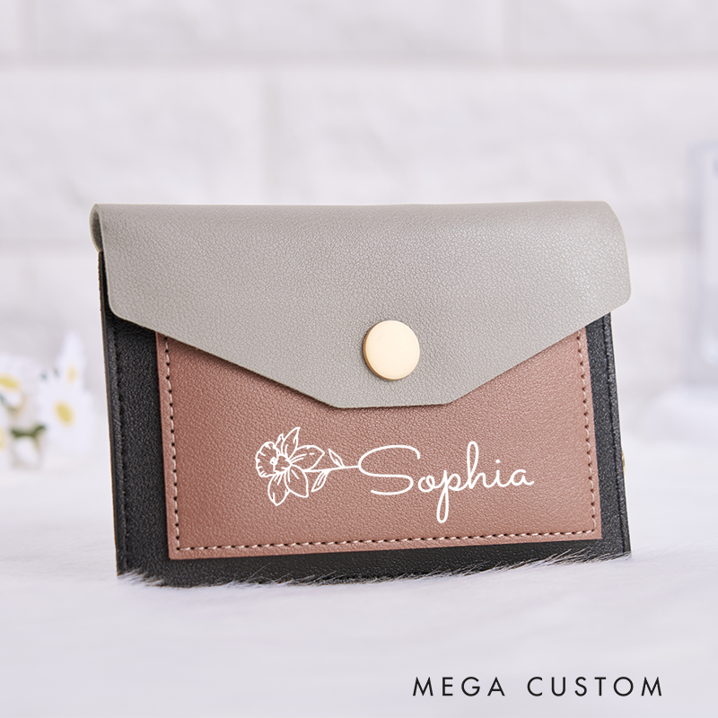 [Copy]Personalized Leather Wallet for Girl Birth Flower Wallet for Her Slim Wallet Purse Wallet Cute wallet Unique Gift for Her Birthday Gifts