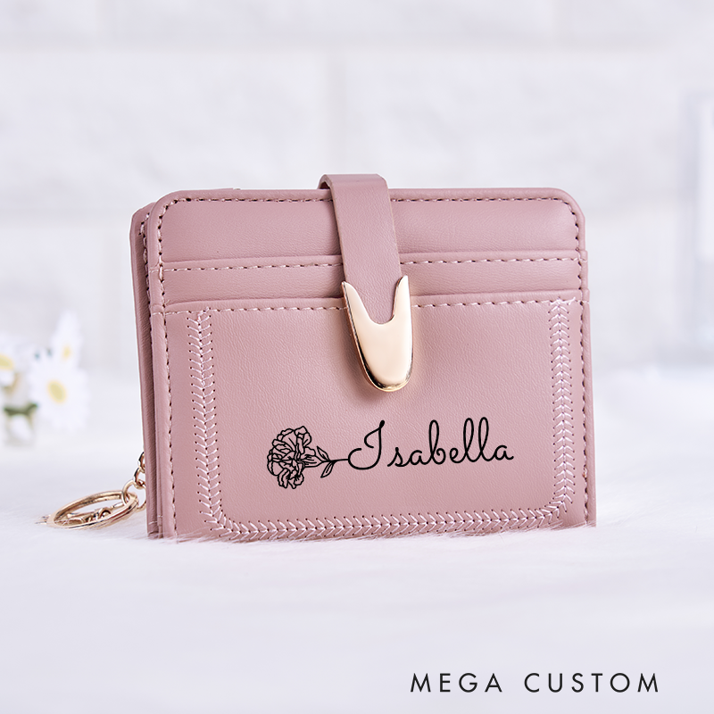 Personalized Leather Wallet for Girl Birth Flower Wallet for Her Purse Wallet Coin Pocket Wallet Cute wallet Unique Gift for Her Birthday Gifts