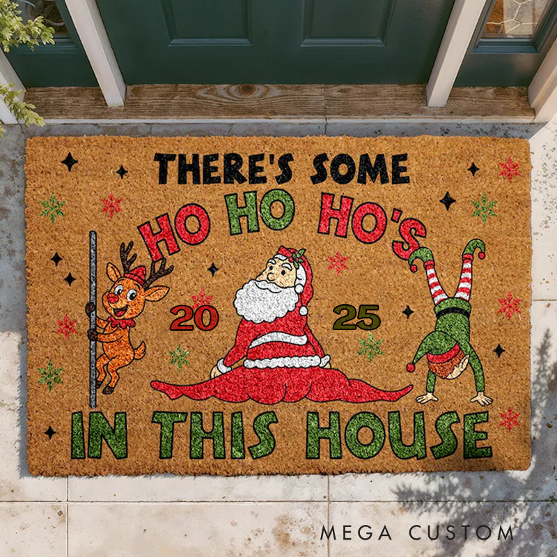 Personalized There’s Some Ho Ho Ho’s In This House Doormat Merry Christmas Welcome Mat Funny Santa Porch Rug Seasonal Coir Mat Festive Entryway Decor