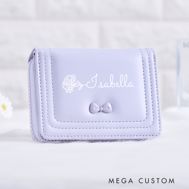 Personalized Leather Wristlet Wallet for Girl Birth Flower Wallet for Her Zipper Wallet Purse Wallet Cute wallet Women's Purse Unique Gift for Her Birthday Gifts