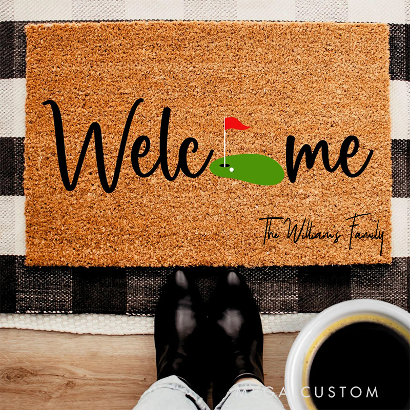 Personalized Golf Welcome Doormat with Family Name Design  
