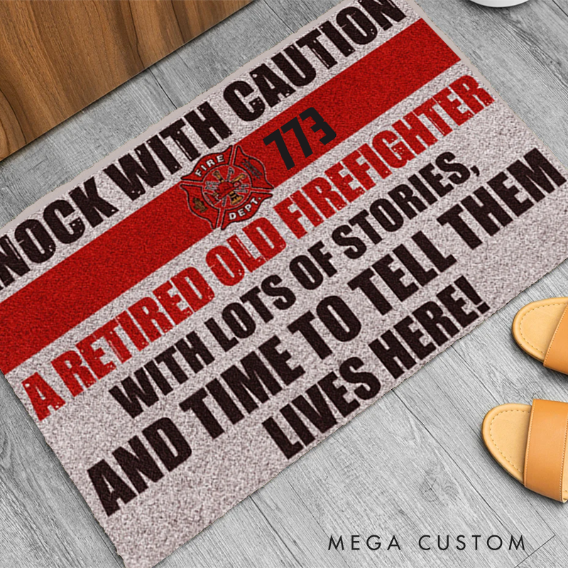 Personalized Firefighter Doormat with Retired Firefighter Warning and Fun Message Design Gift for Retired Firefighters