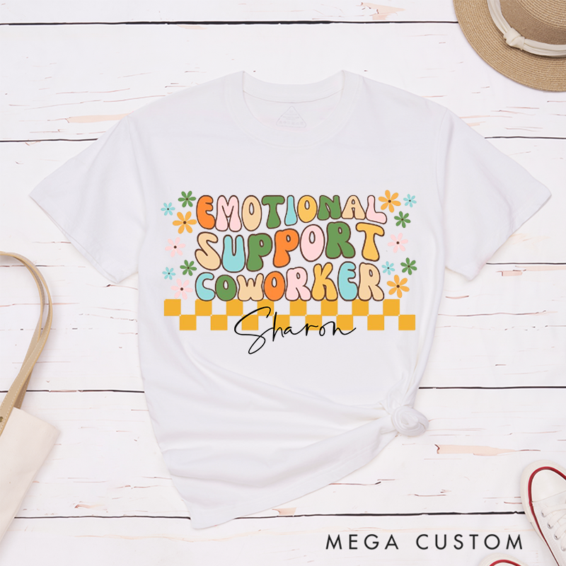Colorful Retro T-Shirt – Emotional Support Coworker Custom Name T-Shirt