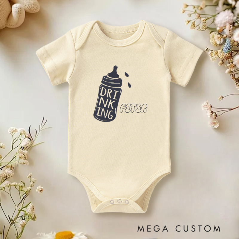 Personalized Drinking Playful Baby Bottle Celebrating Little Ones and Parenthood Moments Baby Onesie