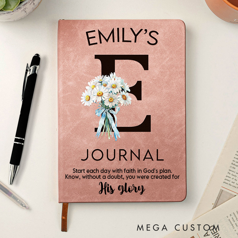 Personalized Start Each Day with Faith In God's Plan Journal Leather A5 Notebook with Name & Birth Flower Birthday Religious Gift for Women Christian
