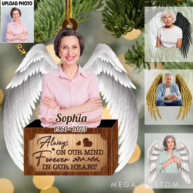Personalized Memorial Wings Ornament Custom Photo Acrylic Ornament Always On Our Mind Forever In Our Heart Funeral Ornaments