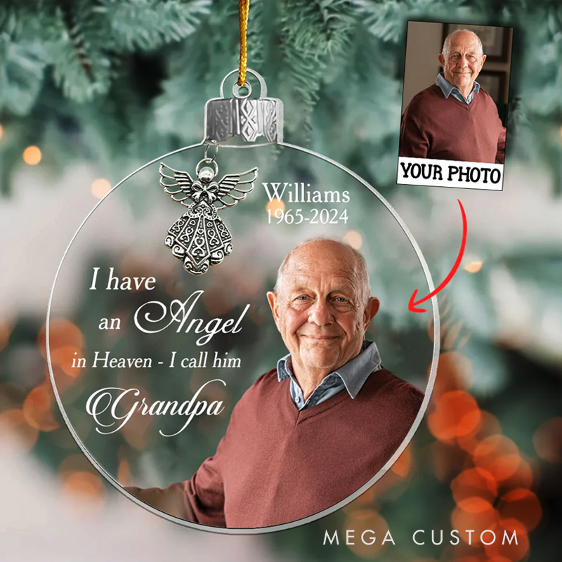 Personalized Photo Acrylic Ornament Angel In Heaven Memorial Ornament Memorial Day Ornament Loss Ornament Funeral Ornaments