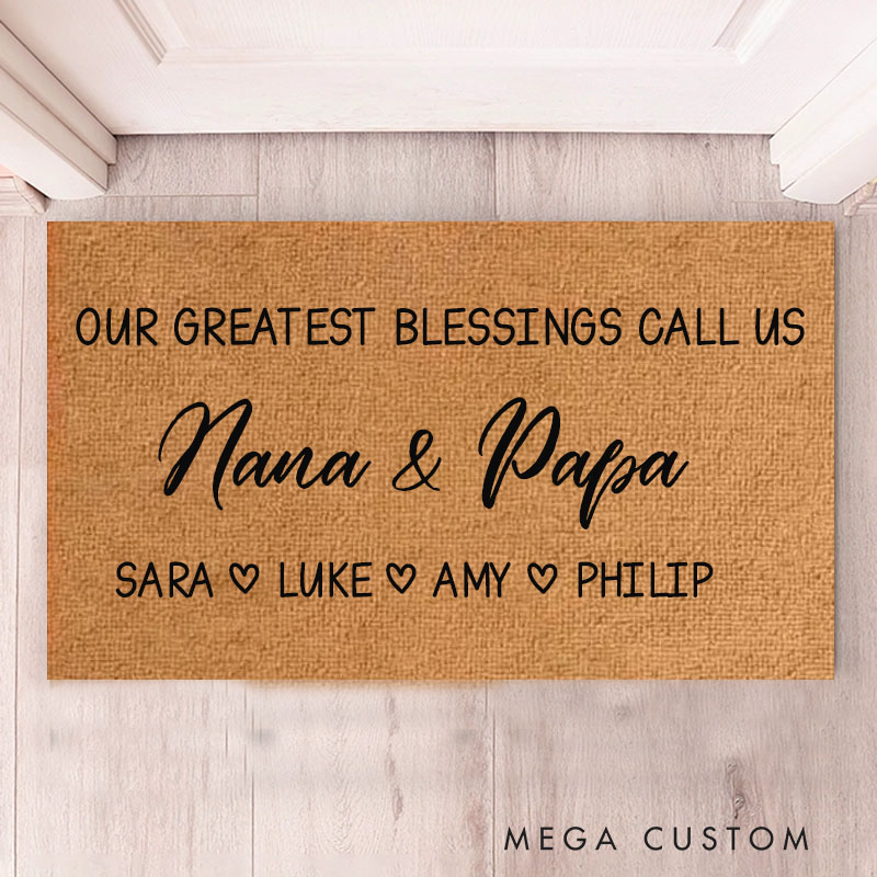 Personalized Our Greatest Blessings Call Us Home Doormat Housewarming Gift Durable Welcome Mat for New Home Indoor Outdoor Door Mat Family Decor Rug
