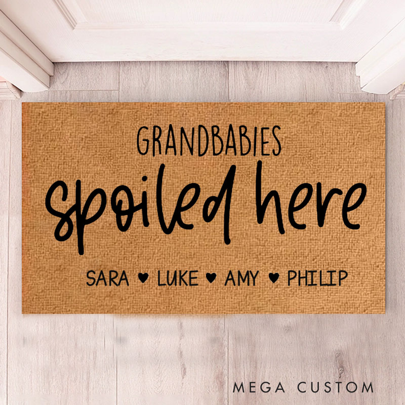 Personalized Grandbabies Spoiled Here Doormat Housewarming Gift Durable Welcome Mat for New Home Indoor Outdoor Door Mat Family Home Decor Rug