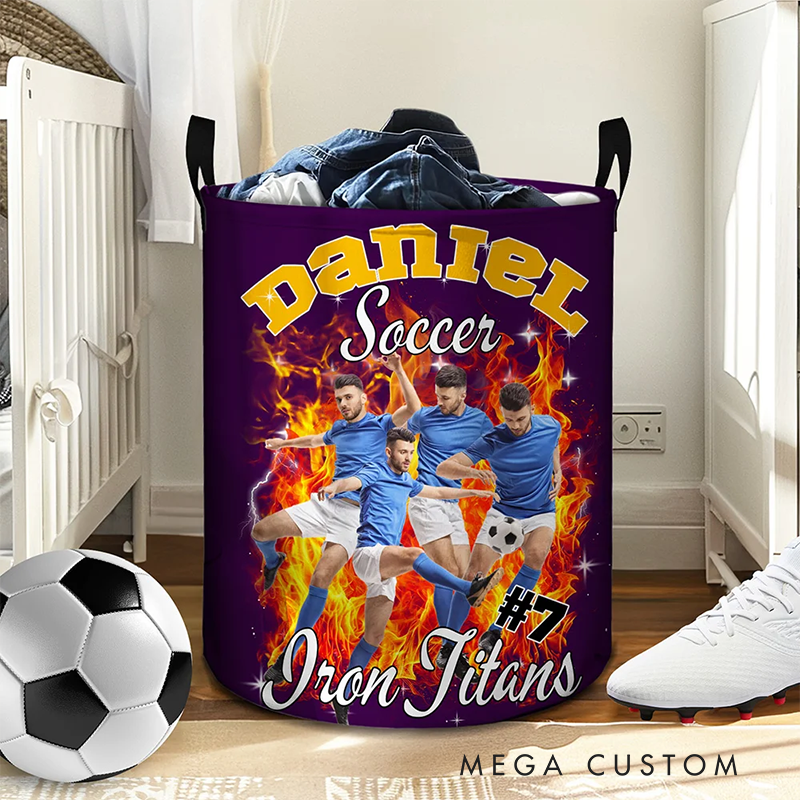 Personalized Soccer Basketball Baseball and American Football Laundry Basket Custom Name and Team Design for Players and Fans