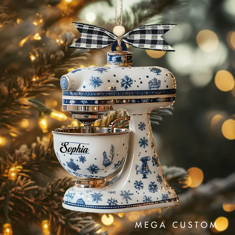 Personalized Name Kitchen Mixer Acrylic Ornament Holiday Baking Christmas Tree Decoration 2025 Blue Snowflake Stand Mixer Cute Baker Xmas Gift