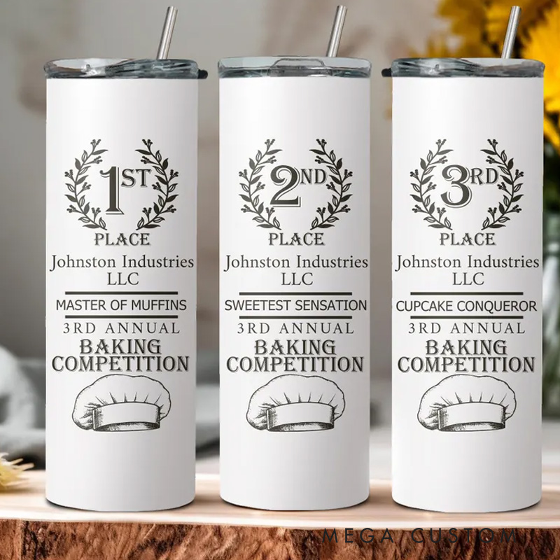 Personalized Baking Contest Award Tumblers 20oz Baking Lover Prize Skinny Tumbler with Lid and Straw Custom Baker Tumbler with Name Baking Lover Gifts for Her