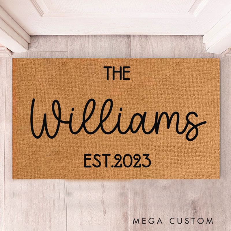 Personalized Family Established Doormat for New Home Custom Welcome Mat Perfect Housewarming Gift Durable Entryway Rug for Indoor Outdoor Decor