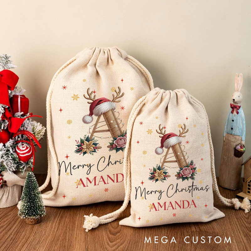Personalized Christmas Santa Sack Custom Name Gift Bag Monogram Holiday Present Bag for Kids Family Christmas Gift