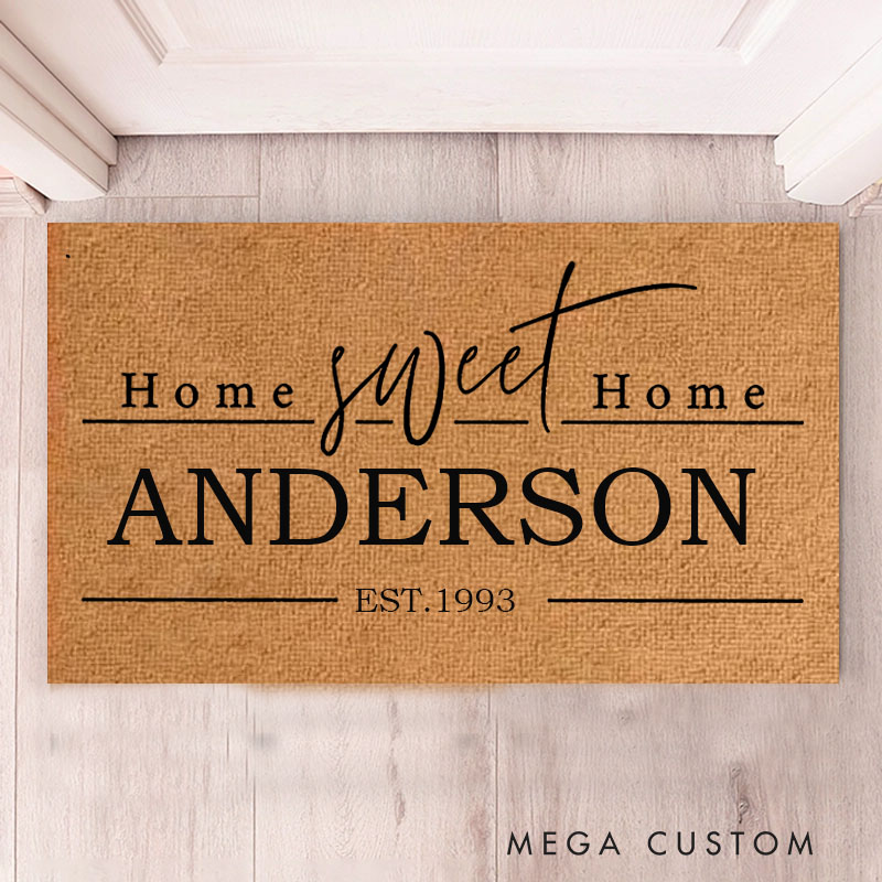 Personalized Home Sweet Home Doormat Custom Family Name Housewarming Gift Welcome Mat Indoor Outdoor Home Decor Front Door Rug