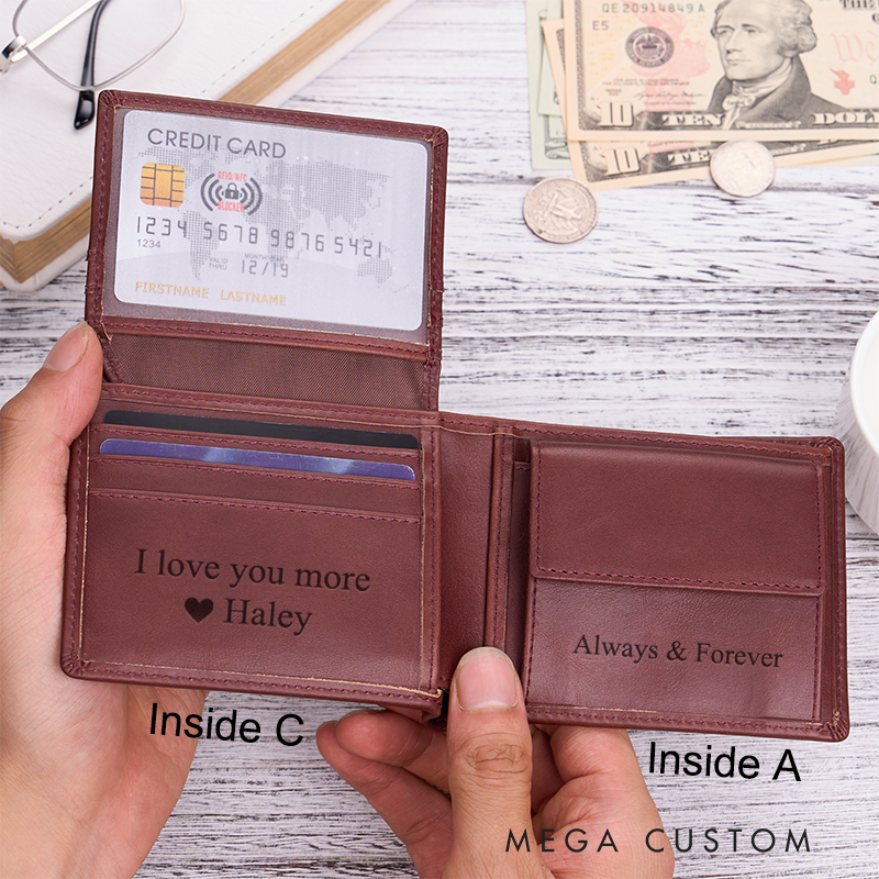 Personalized Leather Wallet Mens Wallet Custom Wallet for him Engraved Wallets with Name Minimalist Wallet Leather Gift For Him Gift for Husband Boyfriend Father