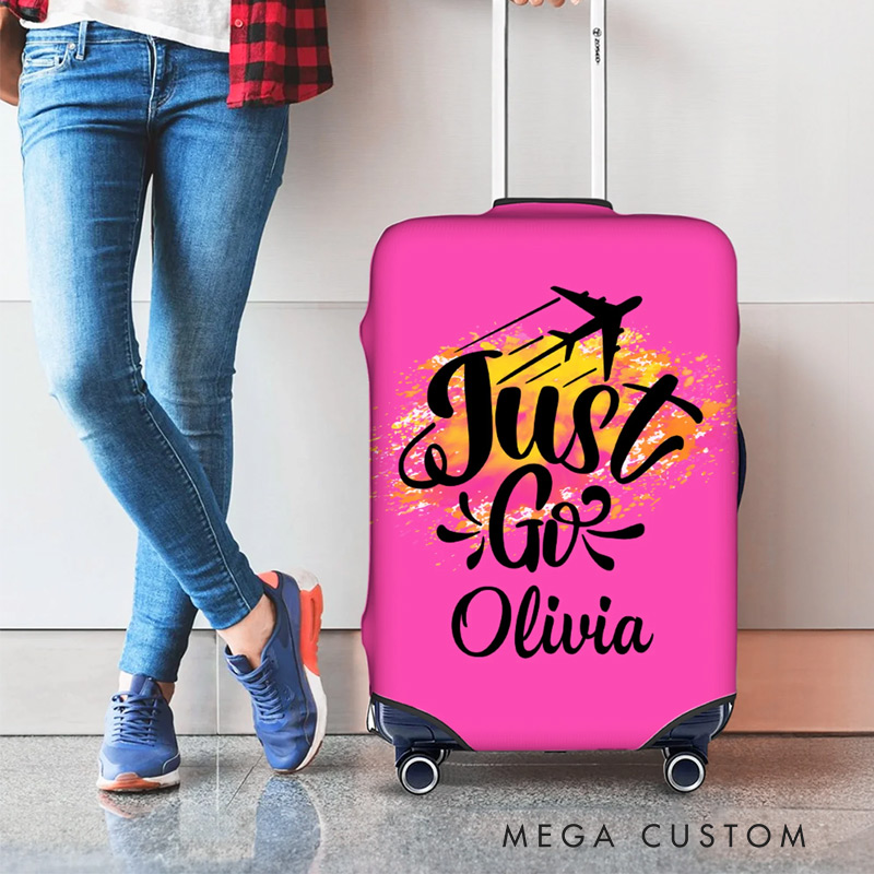Personalized Watercolor Travel Theme Design Luggage Protective Cover Fits 18-32 Inches Suitcase with Name Birthday Gift for Friends Family