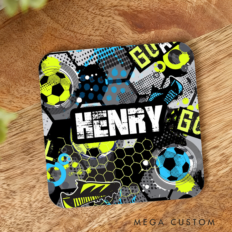 Personalized Soccer Design Coaster with Custom Name for Every Soccer Fan