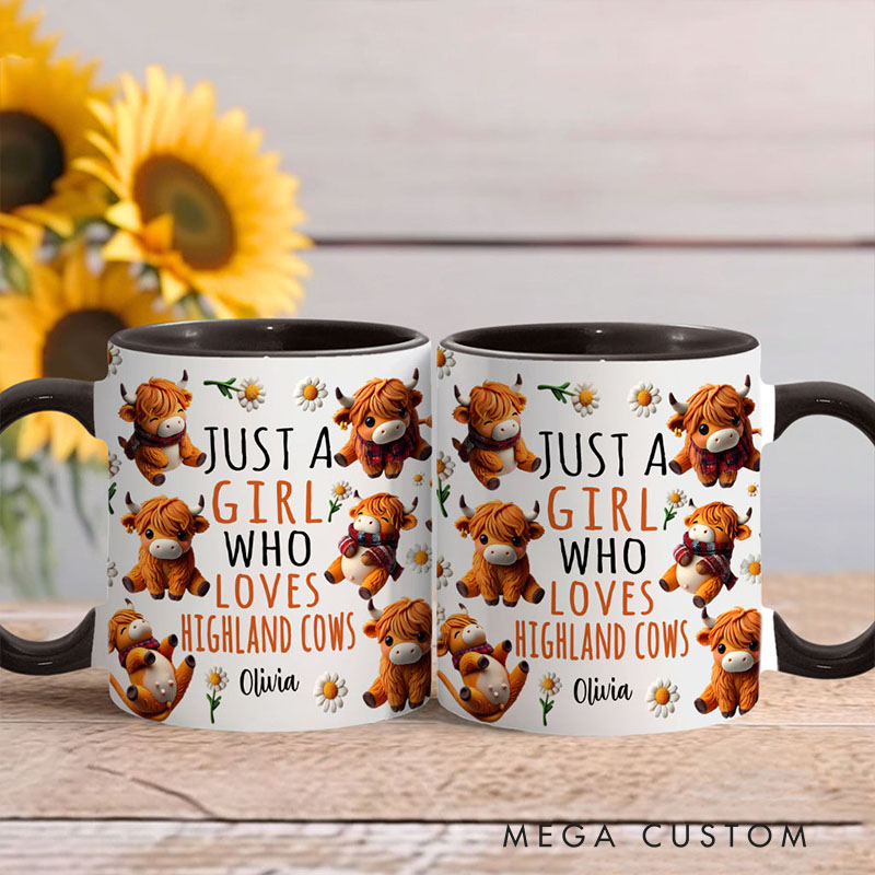 Personalized Highland Cow Accent Mug Just A Girl Who Loves Highland Cows