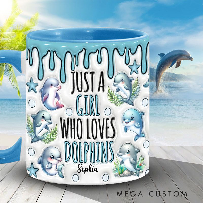 Personalized Dolphin Accent Mug Just A Girl Who Loves Dolphins Gift for Family Kids