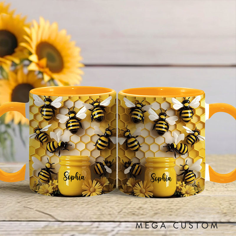 Personalized Honeybee Mug with Vibrant Beehive Design and Custom Name Perfect for Nature Lovers and Gift Giving Mug