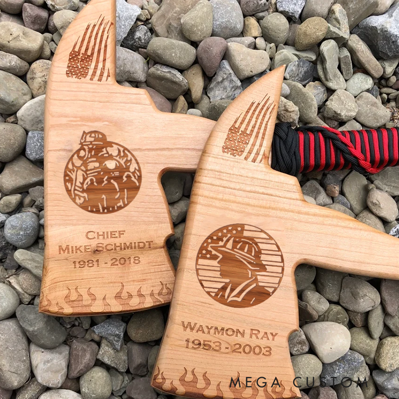 Personalized Engraved Wooden Firefighter Axe Plaques with Fire Department Logo Gift for Firefighter Recognition or Memorial