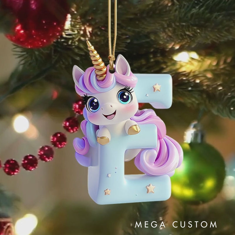 Personalized Kid Ornament Cute Unicorn Letter Ornament Gift for Kids Family