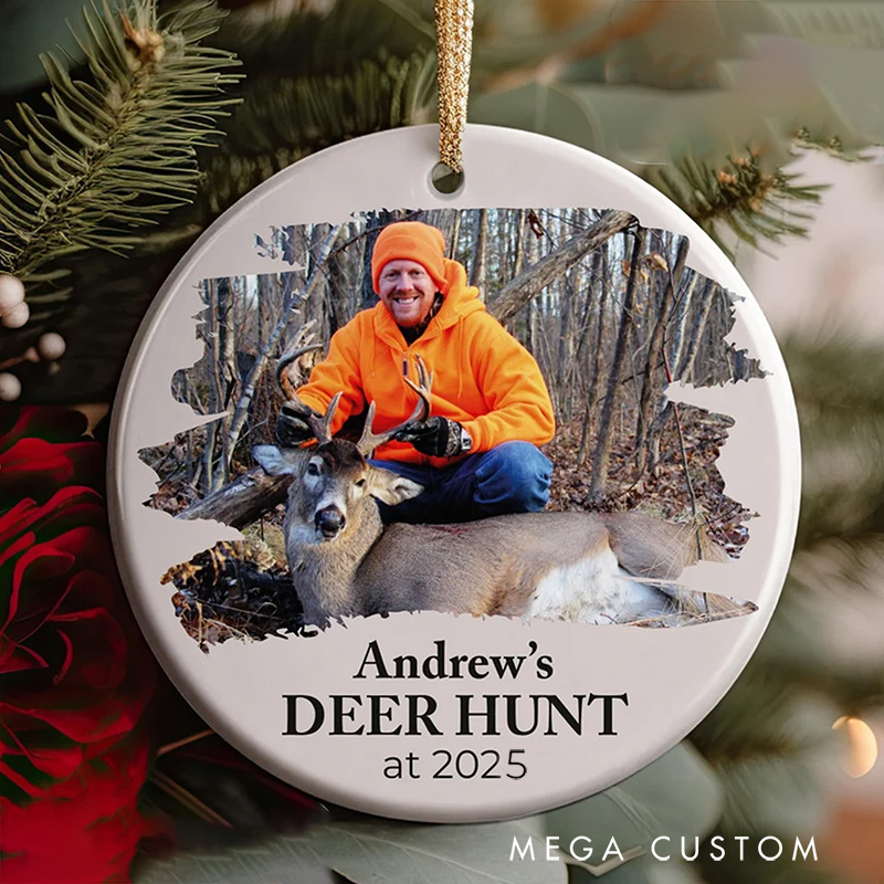 Personalized Deer Hunting Photo Ornament Hunting Friend Gifts Christmas Tree Ceramic Ornament Holiday Decor Christmas Gift