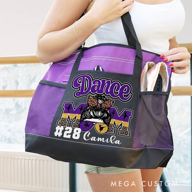 Personalized Multicolor Dance Mom Durable Tote Bag with Name and Number Birthday Gift for Dance Lovers Mother