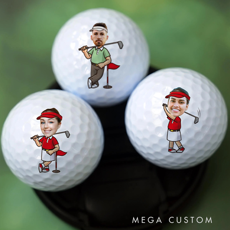 Personalized Cartoon Golf Ball with Custom Face Design for Golf Enthusiast.  