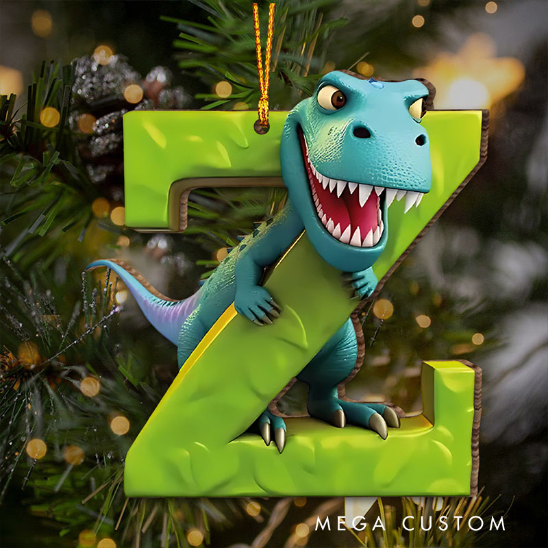 Personalized Dinosaur Ornament with Vibrant Initial Design and Playful Character Perfect for Kids Holiday Decor Christmas Ornament