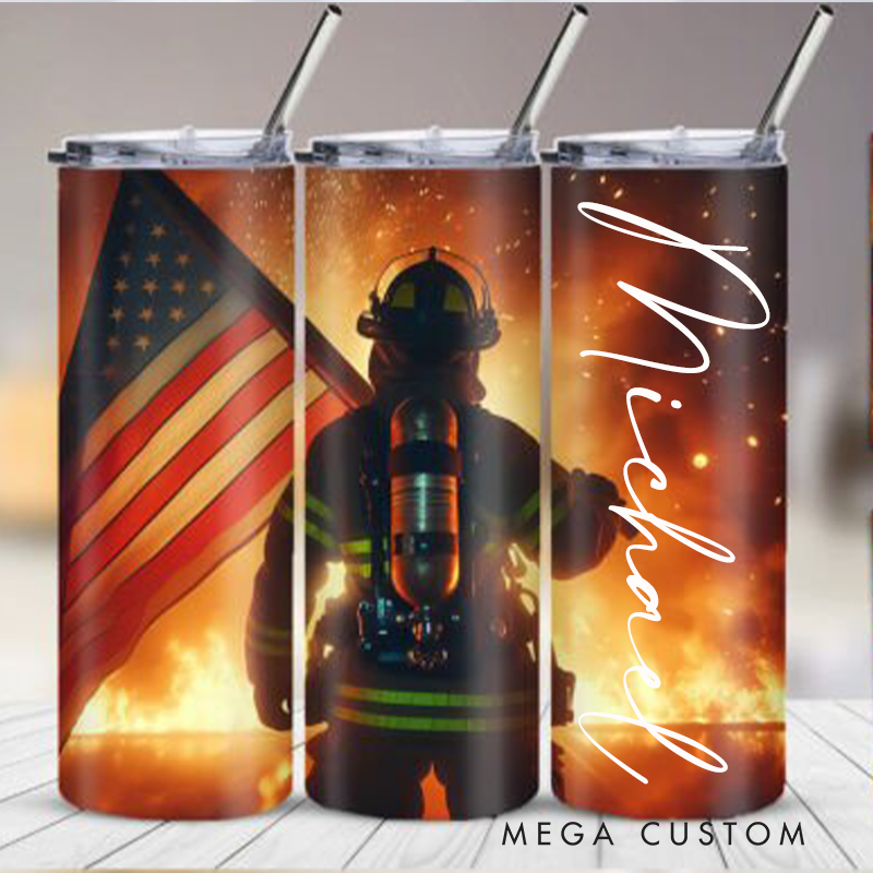 Personalized Firefighter 20-ounce Tumbler Fire Tumbler 20-ounce Insulated Tumbler Stainless Steel Tumbler
