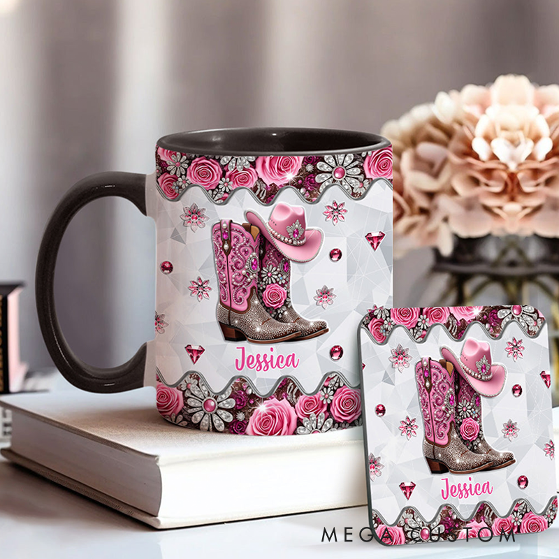 Personalized Name Cowgirl Accent Mug Custom Cowgirl Boots Gift for Music Lover