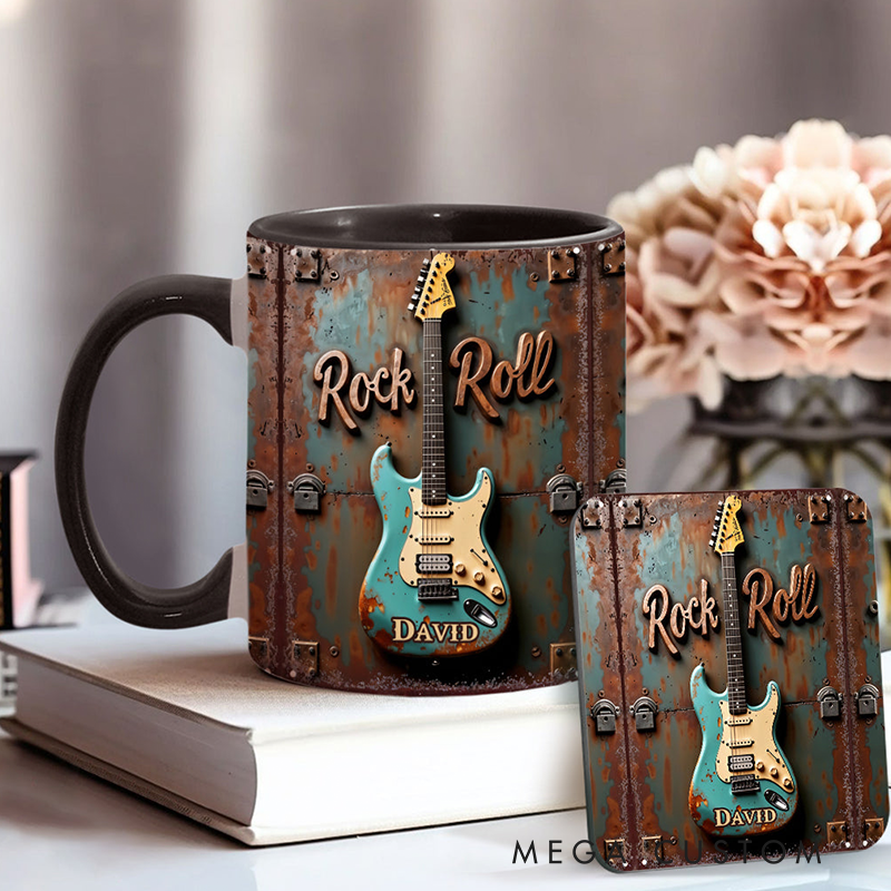 Personalized Name Guitar Accent Rock Roll Mug for Music Lover
