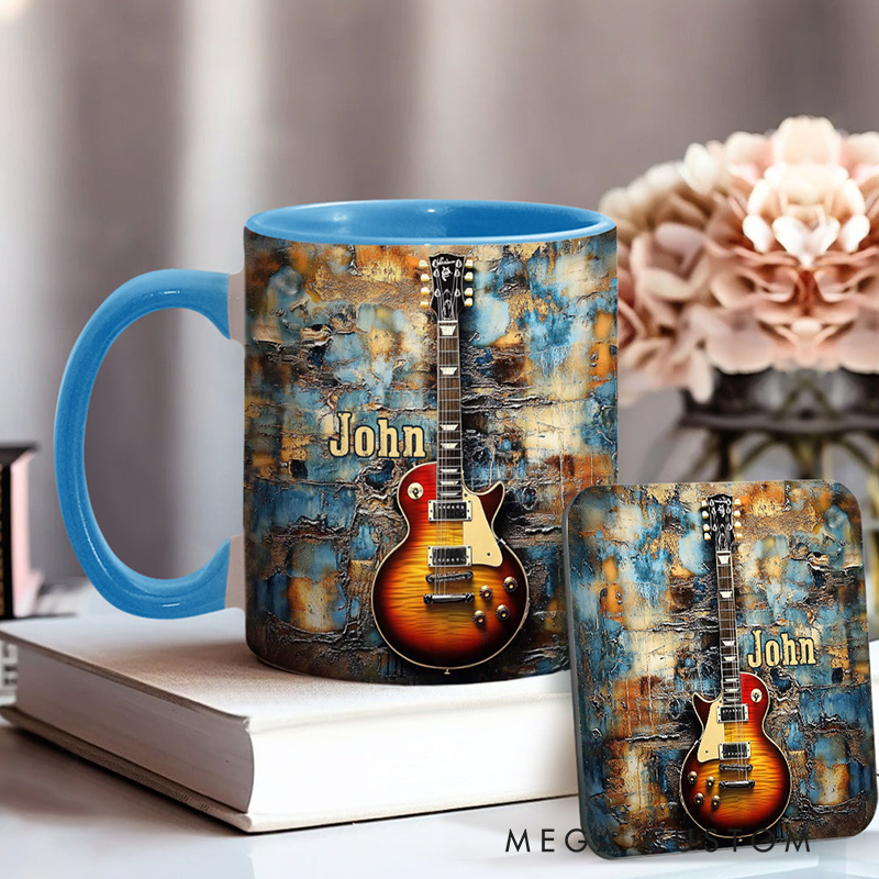 Personalized Name Vintage Electric Guitar Accent Mug for Music Lover