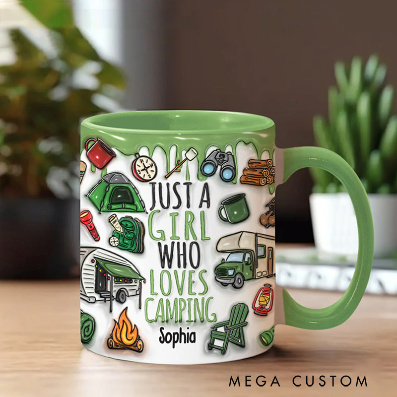 Personalized Just a Girl Who Loves Camping Mug Adventure Mountains Camper Hiking Mug Gift for Kid Outdoors Lovers