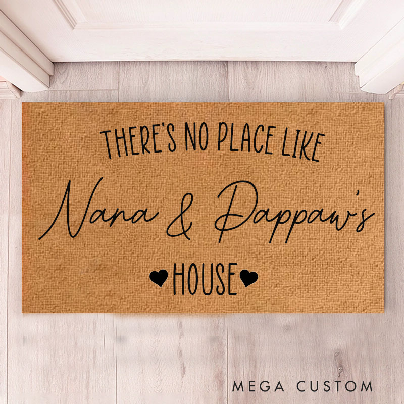 Personalized There's No Place Like Nana and Pawpaw's House Doormat Custom Family Rug Housewarming Gift Decorative Indoor Outdoor Durable Mat