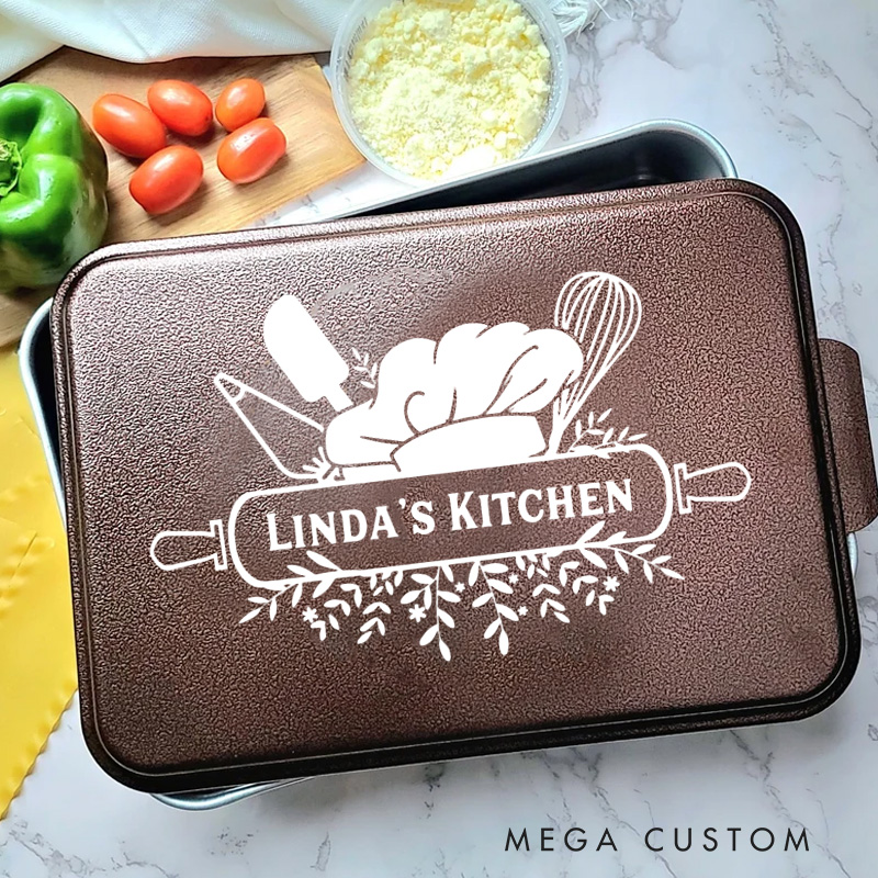 Personalized Name Kitchen Baking Pan with Lid Aluminum Kitchen Bakeware for Baker Mom Grandma Gift Baking Lover Gifts